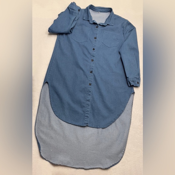 Denim Button Down Shacket Top - Picture 1 of 7